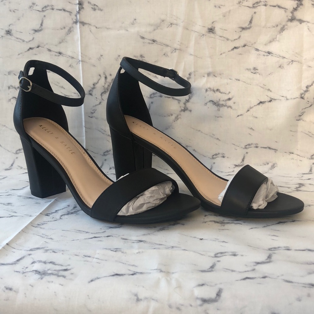 Black, Block Heeled, Peep Toe Heels